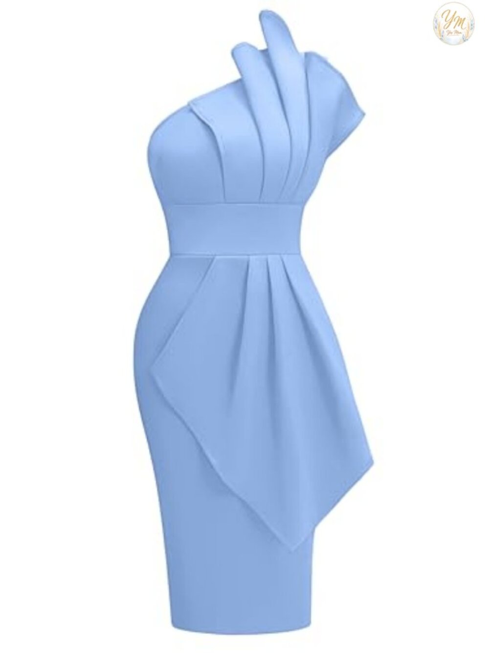 One Shoulder Pleated Midi Dress Bodycon Sleeveless Party
